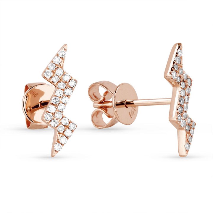 Beautiful Hand Crafted 14K Rose Gold White Diamond Milano Collection Stud Earrings With A Push Back Closure