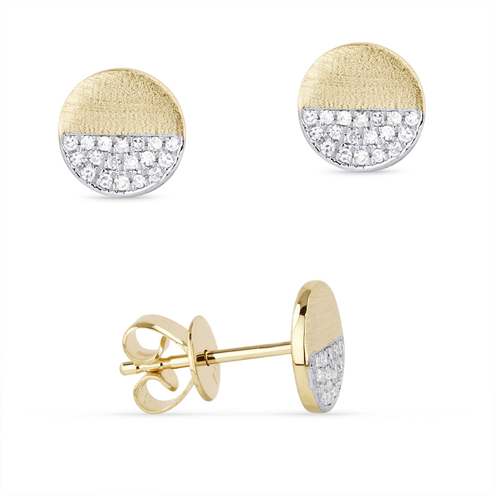 Beautiful Hand Crafted 14K Yellow Gold White Diamond Milano Collection Stud Earrings With A Push Back Closure