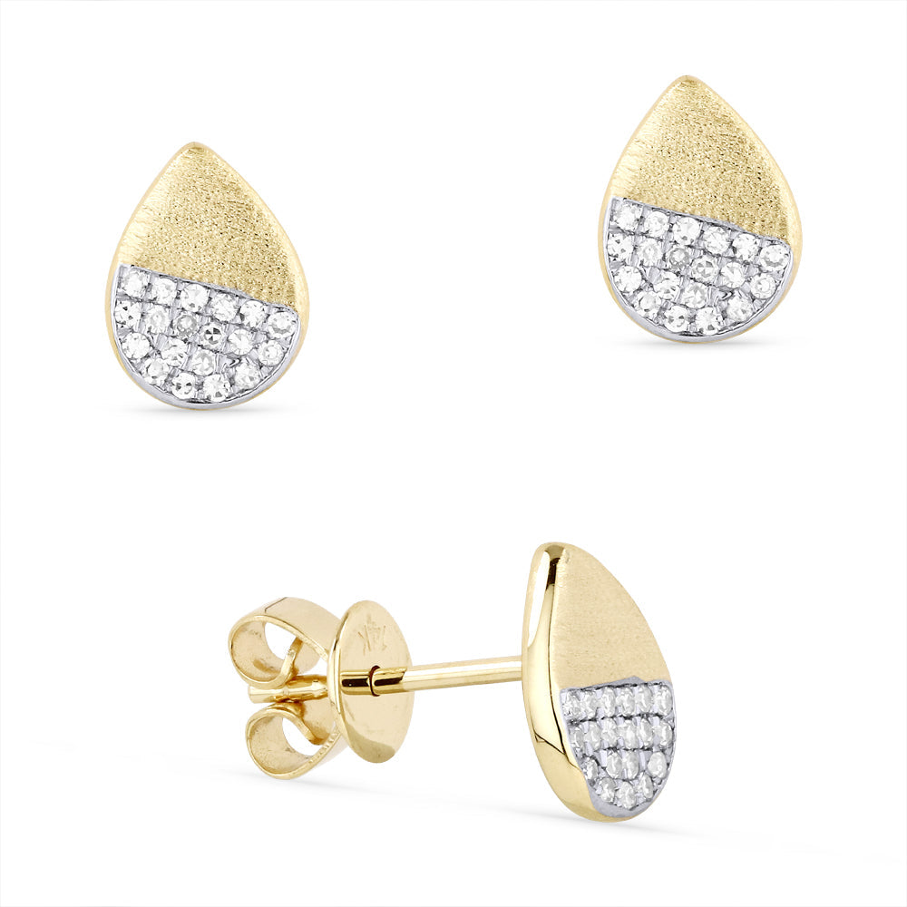 Beautiful Hand Crafted 14K Yellow Gold White Diamond Milano Collection Stud Earrings With A Push Back Closure