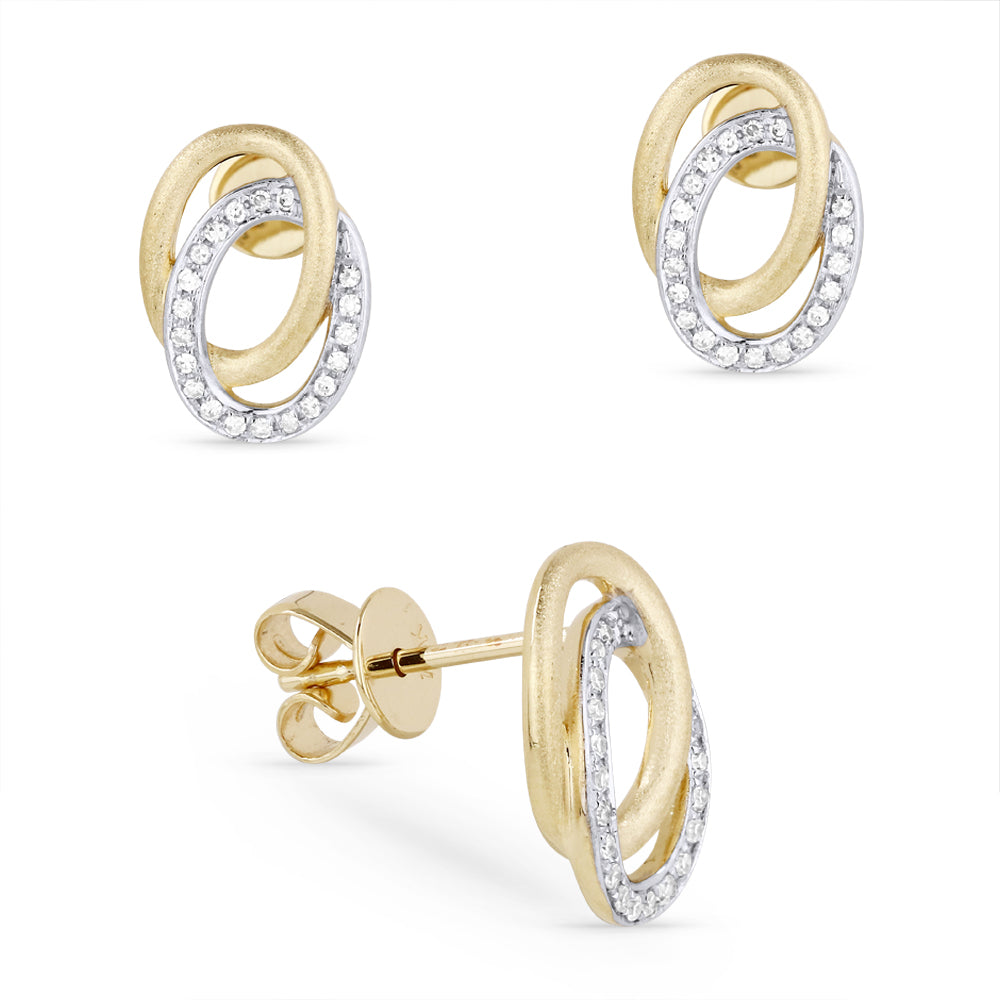 Beautiful Hand Crafted 14K Yellow Gold White Diamond Milano Collection Stud Earrings With A Push Back Closure