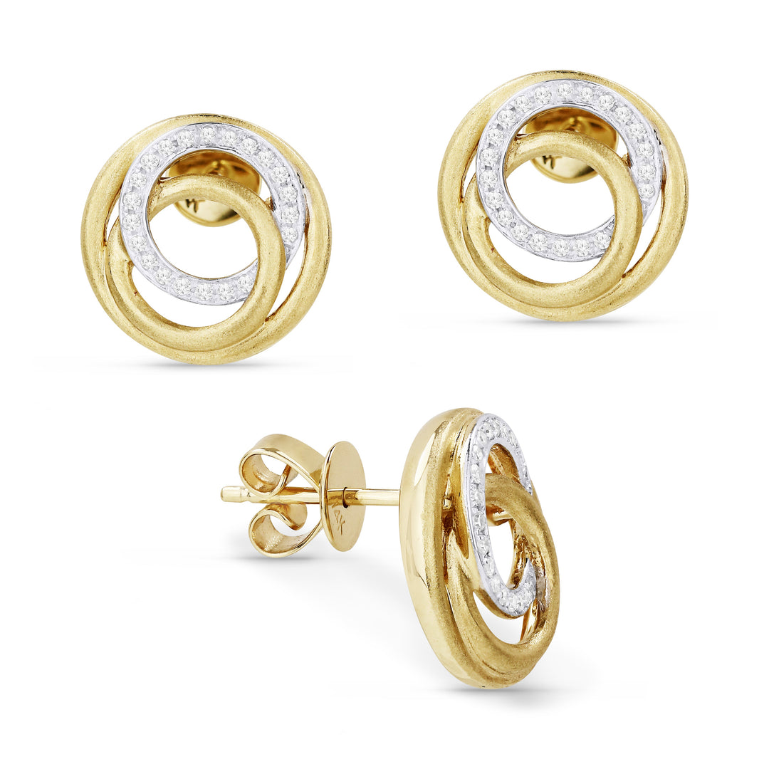 Beautiful Hand Crafted 14K Yellow Gold White Diamond Milano Collection Stud Earrings With A Push Back Closure