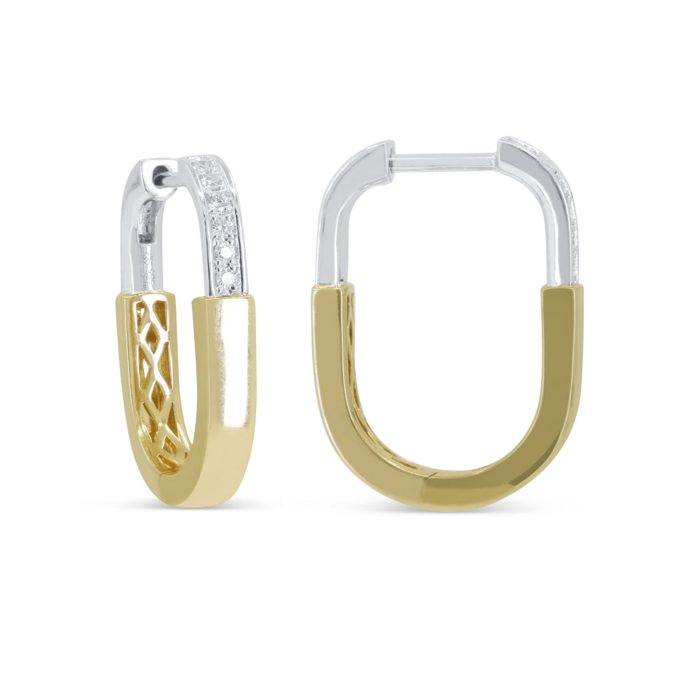 Beautiful Hand Crafted 14K Two Tone Gold White Diamond Milano Collection Hoop Earrings With A Hoop Closure