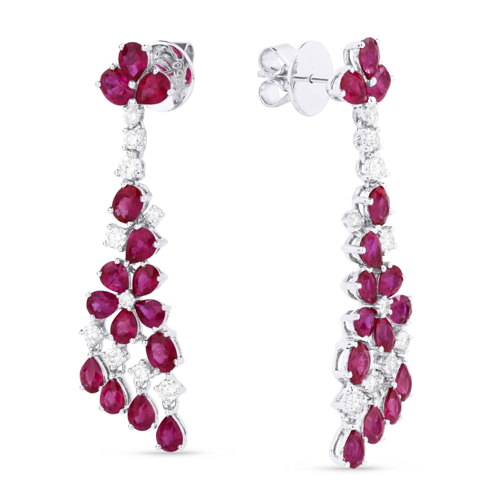Beautiful Hand Crafted 18K White Gold  Ruby And Diamond Arianna Collection Drop Dangle Earrings With A Lever Back Closure