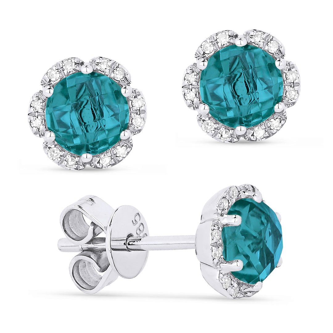Beautiful Hand Crafted 14K White Gold 5MM Created Tourmaline Paraiba And Diamond Eclectica Collection Stud Earrings With A retail-facing