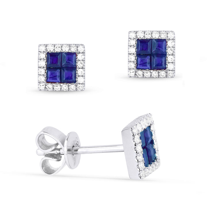 Beautiful Hand Crafted 14K White Gold 2MM Sapphire And Diamond Arianna Collection Stud Earrings With A Push Back Closure