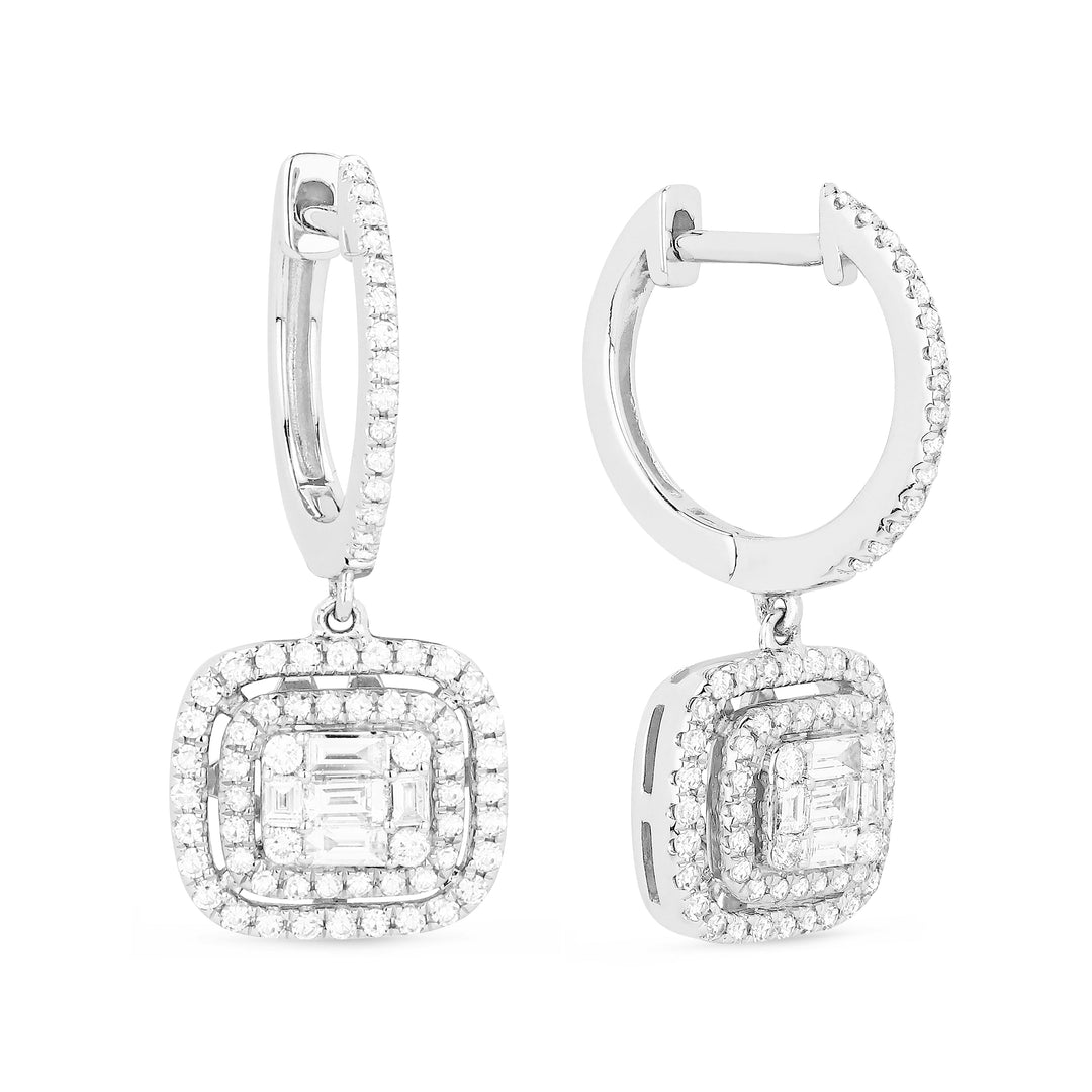 Beautiful Hand Crafted 14K White Gold White Diamond Lumina Collection Drop Dangle Earrings With A Lever Back Closure