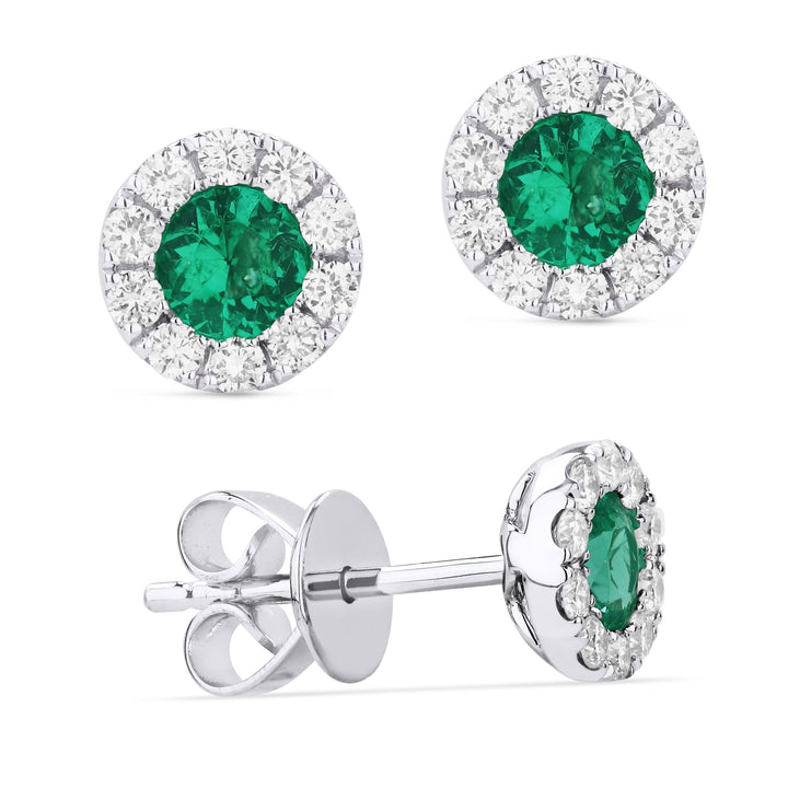 Beautiful Hand Crafted 14K White Gold  Emerald And Diamond Arianna Collection Stud Earrings With A Push Back Closure