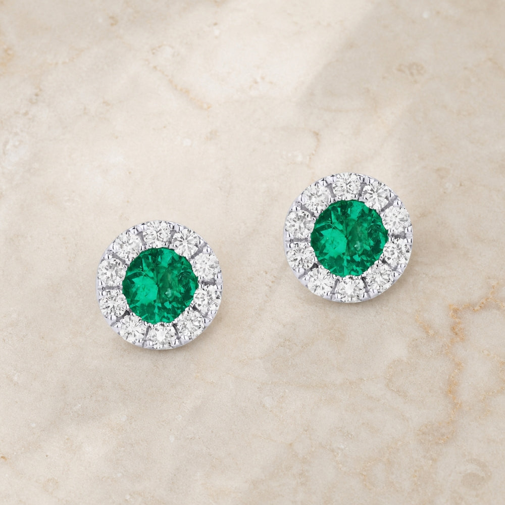 E1307 - 14K White Gold Emerald, Ruby & Sapphire Round Stud Earrings