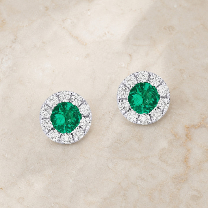 E1307 - 14K White Gold Emerald, Ruby & Sapphire Round Stud Earrings