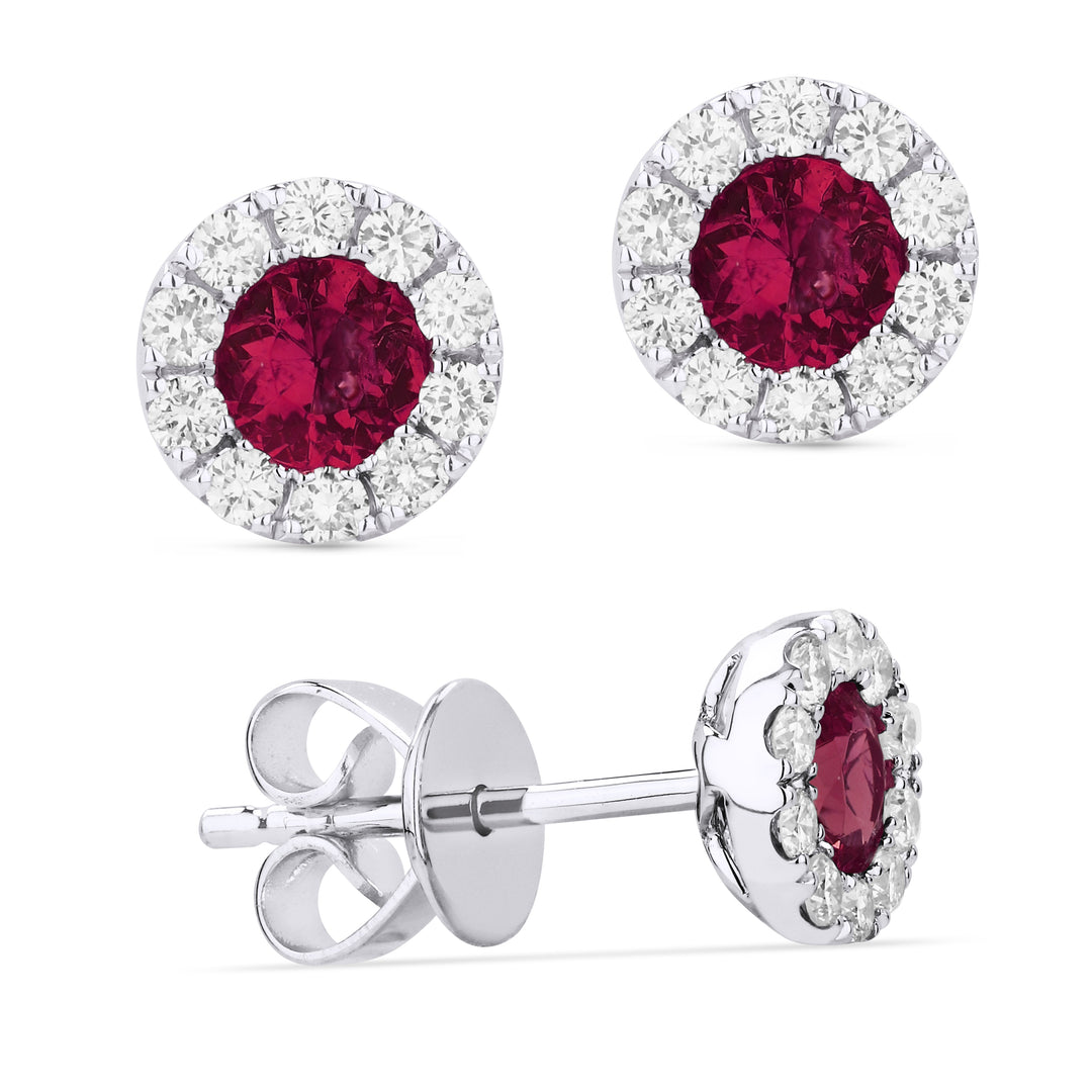 Beautiful Hand Crafted 14K White Gold  Ruby And Diamond Arianna Collection Stud Earrings With A Push Back Closure