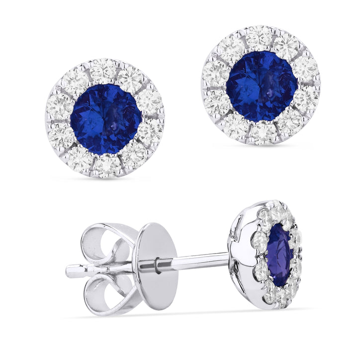 Beautiful Hand Crafted 14K White Gold  Sapphire And Diamond Arianna Collection Stud Earrings With A Push Back Closure