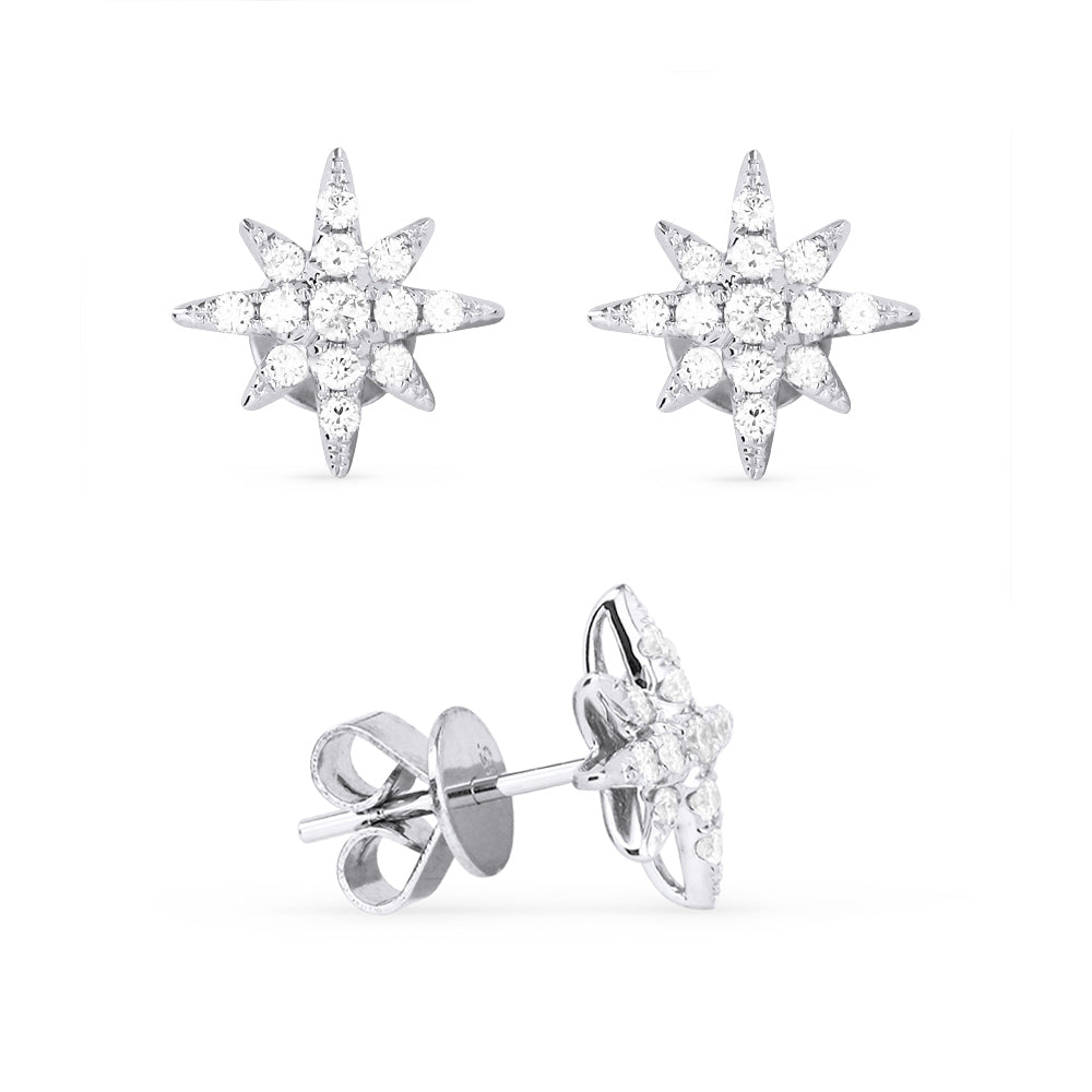 Beautiful Hand Crafted 14K White Gold White Diamond Milano Collection Stud Earrings With A Push Back Closure