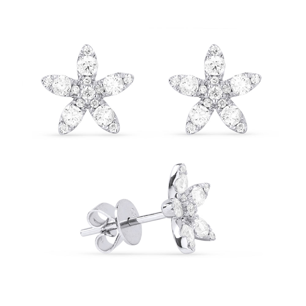 Beautiful Hand Crafted 14K White Gold White Diamond Milano Collection Stud Earrings With A Push Back Closure