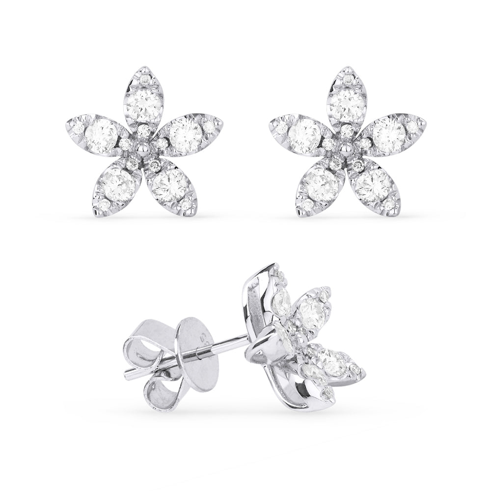 Beautiful Hand Crafted 14K White Gold White Diamond Milano Collection Stud Earrings With A Push Back Closure