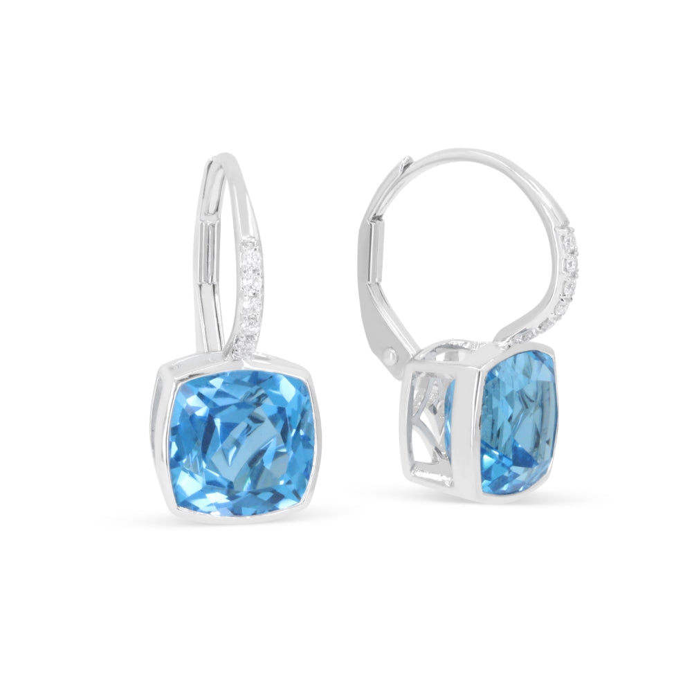 Beautiful Hand Crafted 14K White Gold  Swiss Blue Topaz And Diamond Essentials Collection Drop Dangle Earrings With A Lever Back Closure