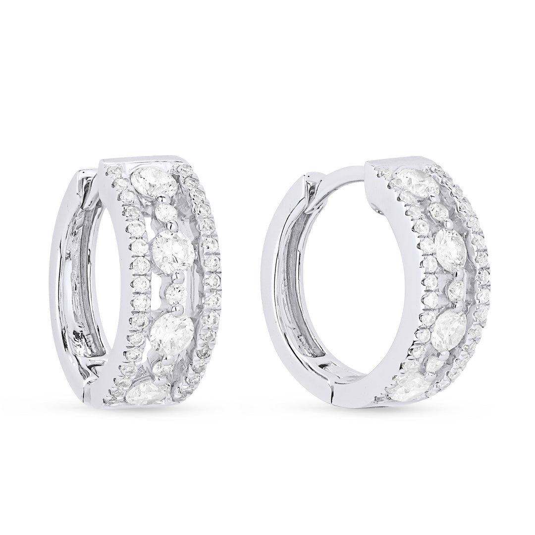 Beautiful Hand Crafted 14K White Gold White Diamond Milano Collection Hoop Earrings With A Omega Back Closure
