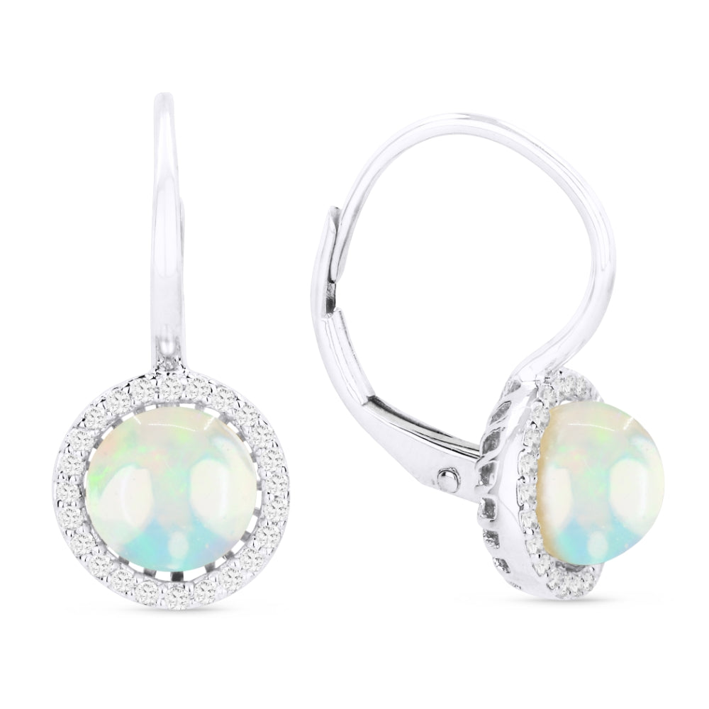 Beautiful Hand Crafted 14K White Gold 6MM Created Ethiopian Opal And Diamond Essentials Collection Drop Dangle Earrings With A Lever Back Closure