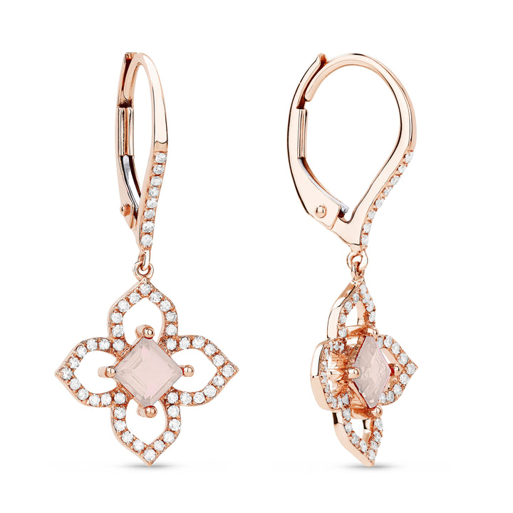Beautiful Hand Crafted 14K Rose Gold 4MM Created Morganite And Diamond Essentials Collection Drop Dangle Earrings With A Lever Back Closure