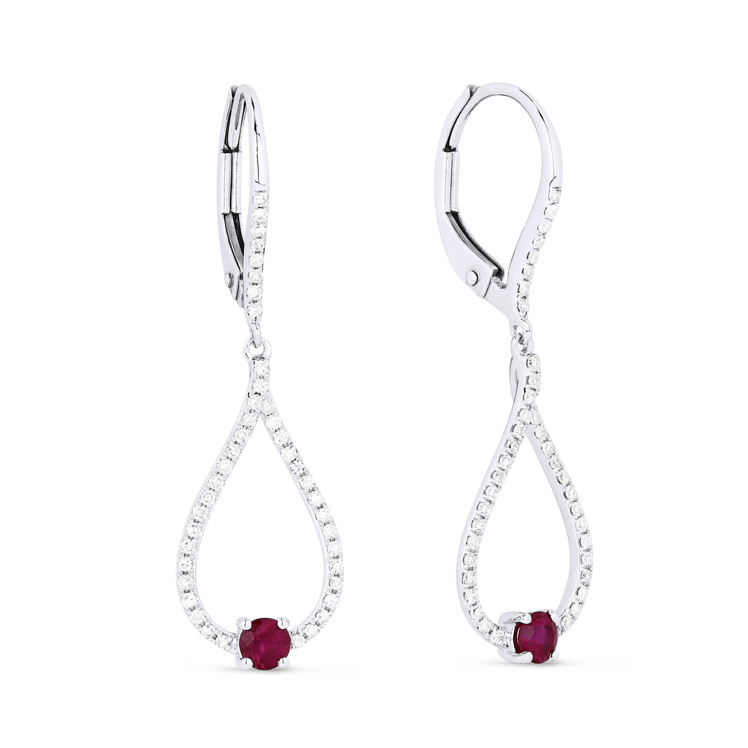 Beautiful Hand Crafted 14K White Gold  Ruby And Diamond Arianna Collection Drop Dangle Earrings With A Lever Back Closure