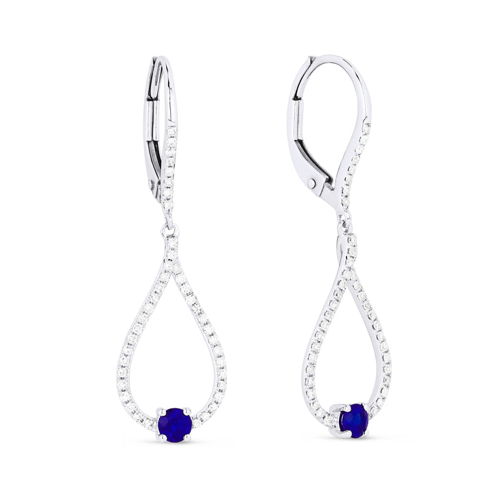 Beautiful Hand Crafted 14K White Gold  Sapphire And Diamond Arianna Collection Drop Dangle Earrings With A Lever Back Closure