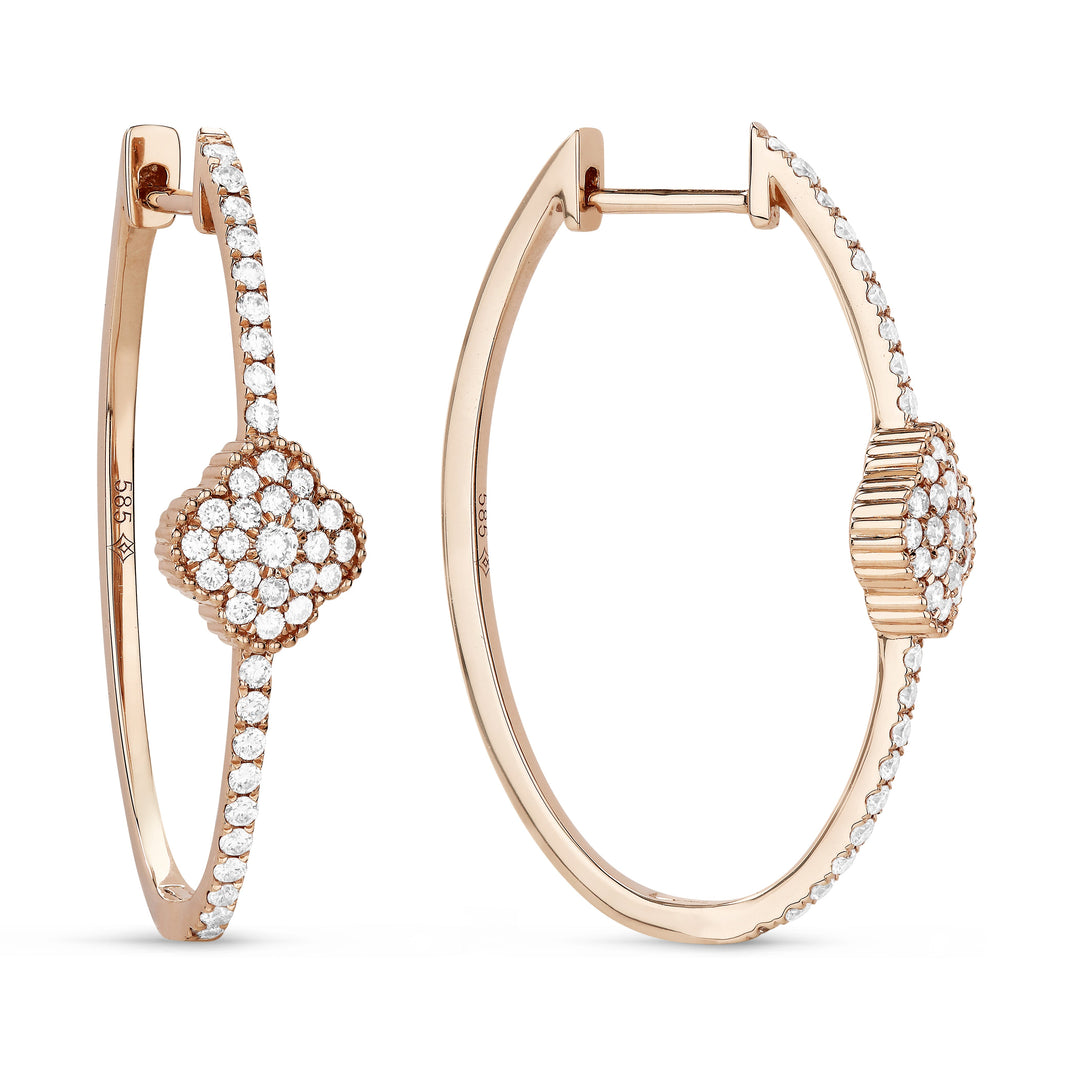 Beautiful Hand Crafted 14K Rose Gold White Diamond Milano Collection Hoop Earrings With A Hoop Closure