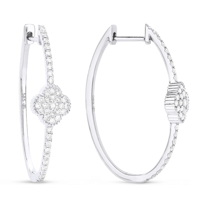 Beautiful Hand Crafted 14K White Gold White Diamond Milano Collection Hoop Earrings With A Hoop Closure