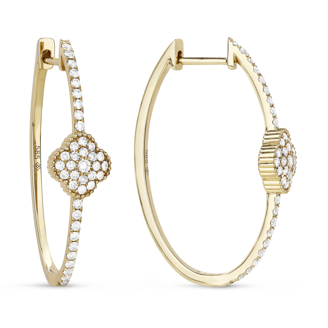 Beautiful Hand Crafted 14K Yellow Gold White Diamond Milano Collection Hoop Earrings With A Hoop Closure