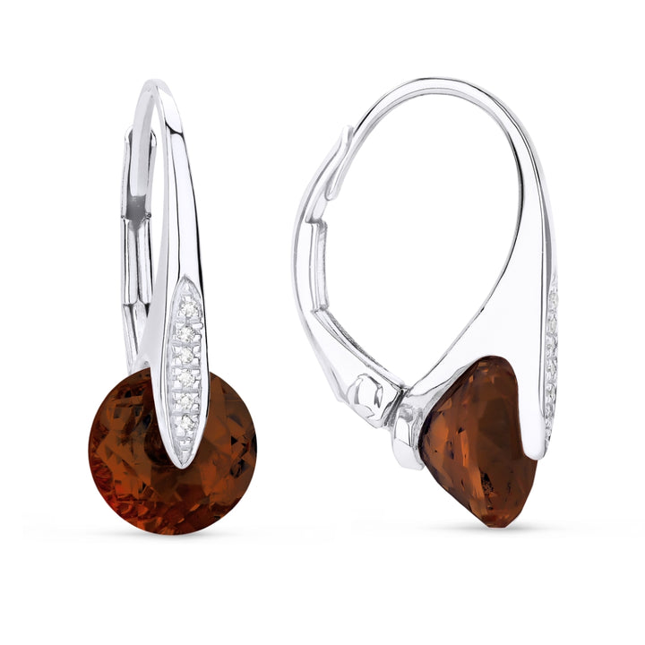 Beautiful Hand Crafted 14K White Gold 8MM Garnet And Diamond Eclectica Collection Drop Dangle Earrings With A Lever Back Closure