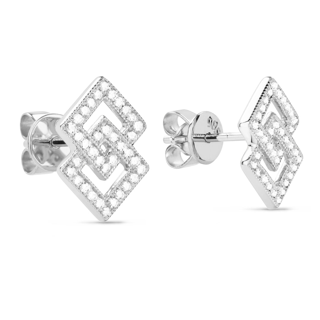 Beautiful Hand Crafted 14K White Gold White Diamond Milano Collection Stud Earrings With A Push Back Closure