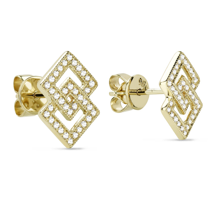 Beautiful Hand Crafted 14K Yellow Gold White Diamond Milano Collection Stud Earrings With A Push Back Closure