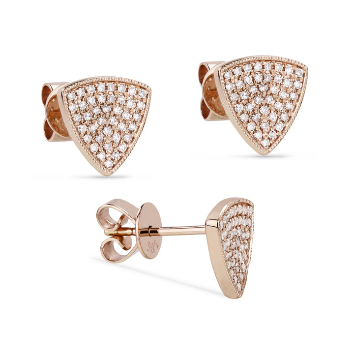 Beautiful Hand Crafted 14K Rose Gold White Diamond Milano Collection Stud Earrings With A Push Back Closure