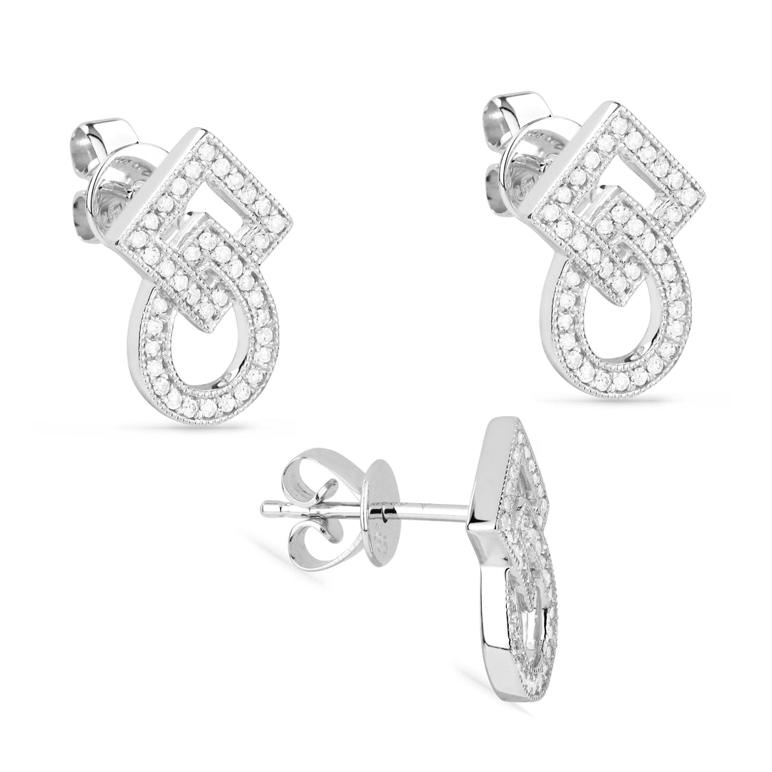 Beautiful Hand Crafted 14K White Gold White Diamond Milano Collection Stud Earrings With A Push Back Closure