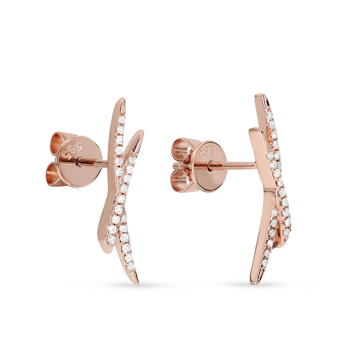 Beautiful Hand Crafted 14K Rose Gold White Diamond Milano Collection Stud Earrings With A Push Back Closure