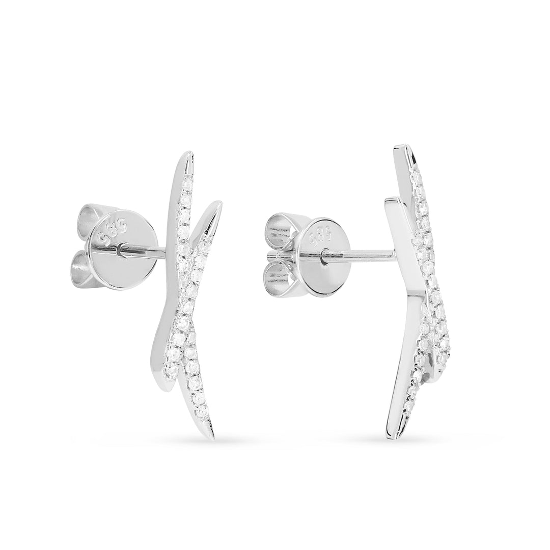 Beautiful Hand Crafted 14K White Gold White Diamond Milano Collection Stud Earrings With A Push Back Closure