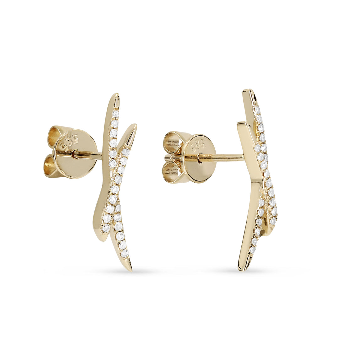 Beautiful Hand Crafted 14K Yellow Gold White Diamond Milano Collection Stud Earrings With A Push Back Closure