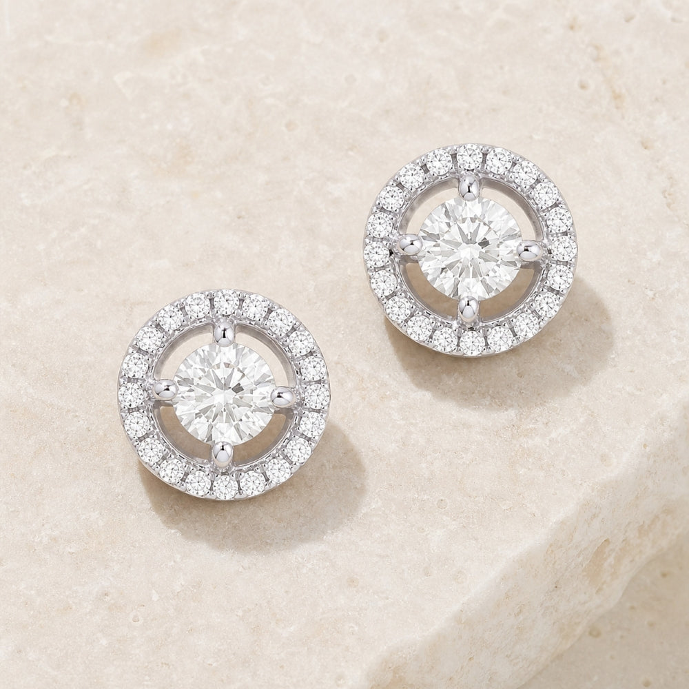 E1334 - 14K White Gold Diamond Round Stud Earrings