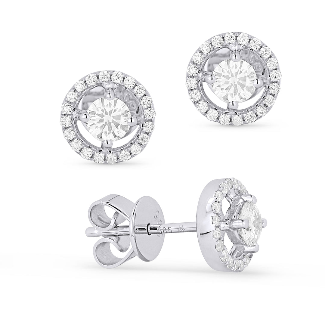 Beautiful Hand Crafted 14K White Gold White Diamond Lumina Collection Stud Earrings With A Push Back Closure