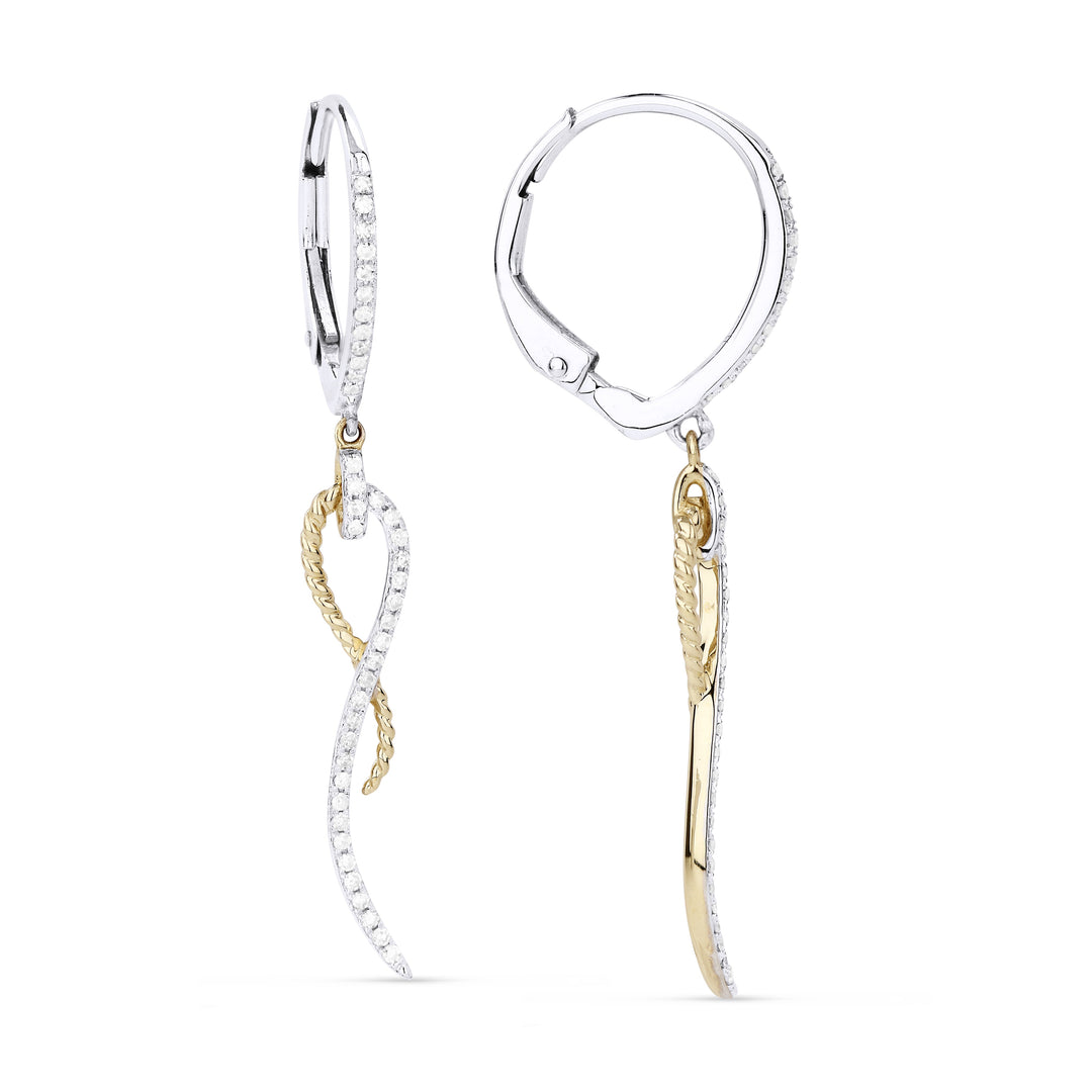 Beautiful Hand Crafted 14K Two Tone Gold White Diamond Milano Collection Drop Dangle Earrings With A Lever Back Closure