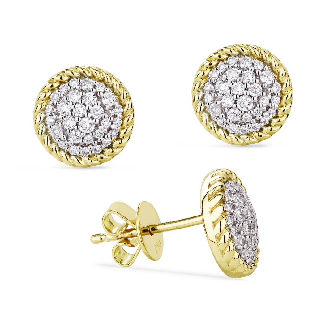 Beautiful Hand Crafted 14K Yellow Gold White Diamond Milano Collection Stud Earrings With A Push Back Closure