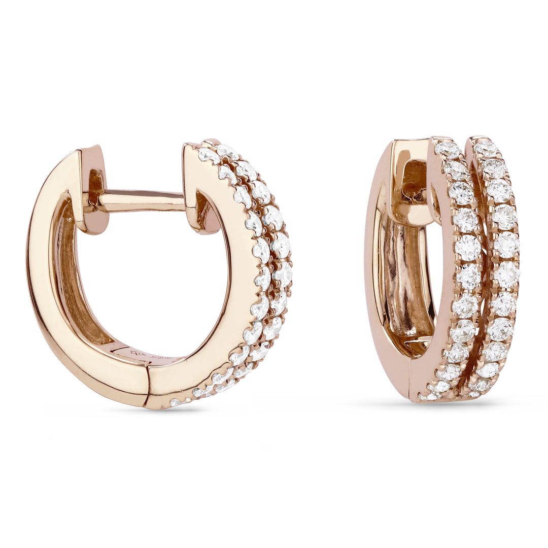 Beautiful Hand Crafted 14K Rose Gold White Diamond Milano Collection Hoop Earrings With A Hoop Closure