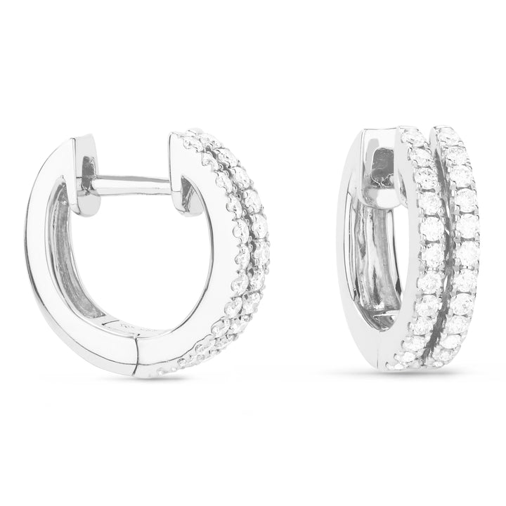 Beautiful Hand Crafted 14K White Gold White Diamond Milano Collection Hoop Earrings With A Hoop Closure