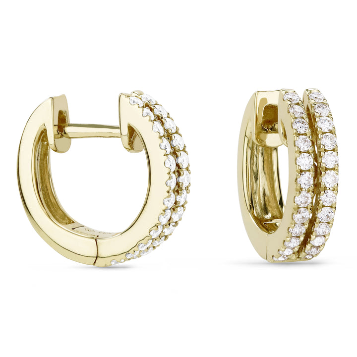 Beautiful Hand Crafted 14K Yellow Gold White Diamond Milano Collection Hoop Earrings With A Hoop Closure