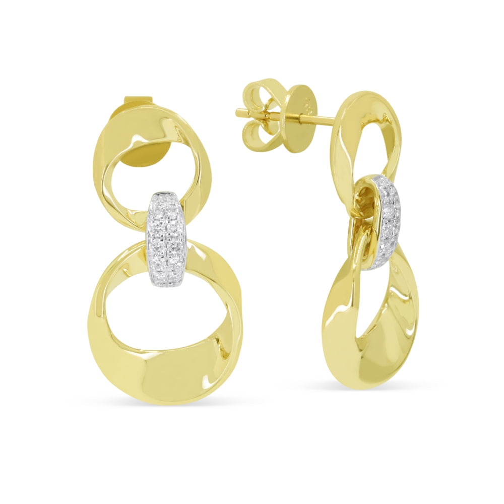 Beautiful Hand Crafted 14K Yellow Gold White Diamond Milano Collection Drop Dangle Earrings With A Push Back Closure