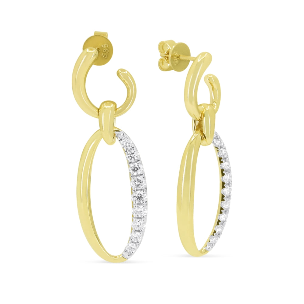 Beautiful Hand Crafted 14K Yellow Gold White Diamond Milano Collection Drop Dangle Earrings With A Push Back Closure