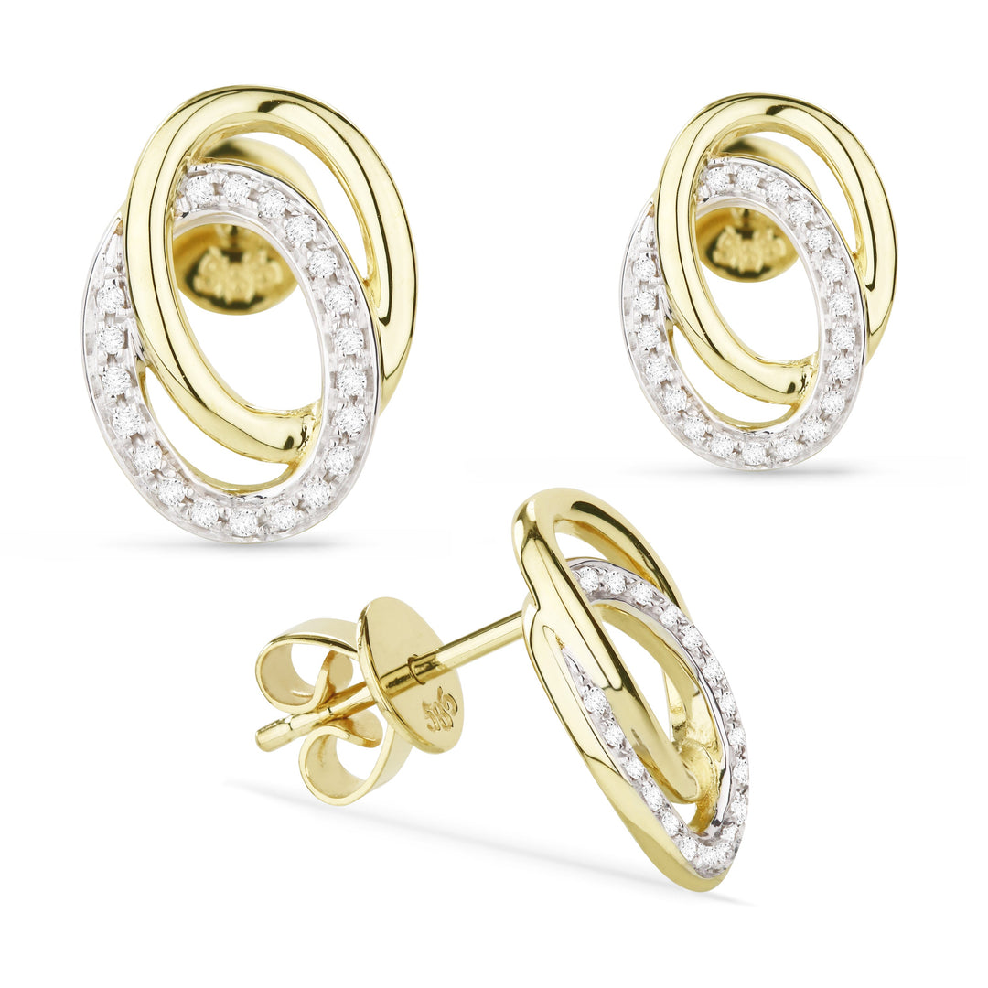 Beautiful Hand Crafted 14K Yellow Gold White Diamond Milano Collection Stud Earrings With A Push Back Closure