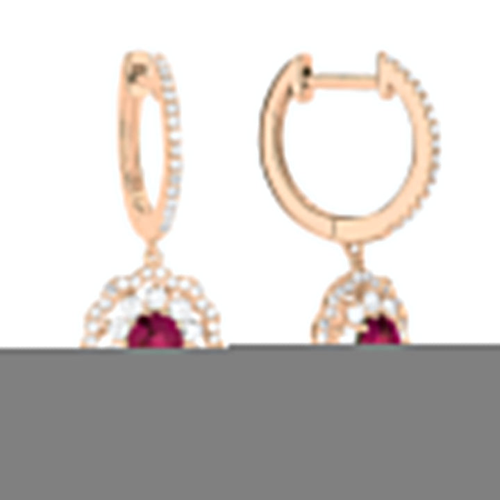 Beautiful Hand Crafted 14K Rose Gold 4X6MM Ruby And Diamond Arianna Collection Drop Dangle Earrings With A Lever Back Closure