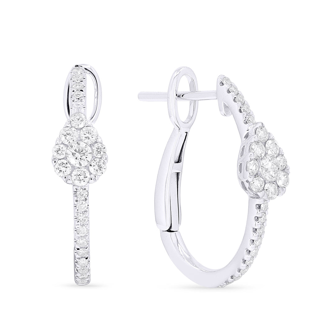 Beautiful Hand Crafted 14K White Gold White Diamond Lumina Collection Hoop Earrings With A Lever Back Closure
