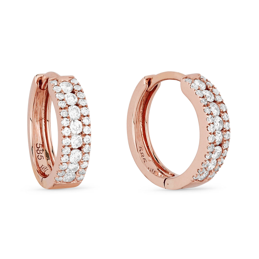 Beautiful Hand Crafted 14K Rose Gold White Diamond Milano Collection Hoop Earrings With A Hoop Closure