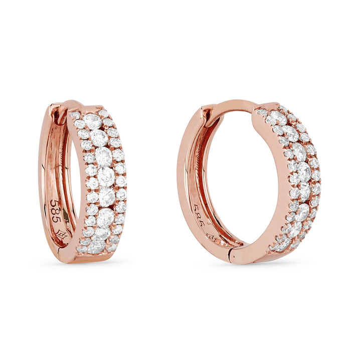 Beautiful Hand Crafted 14K Rose Gold White Diamond Milano Collection Hoop Earrings With A Hoop Closure