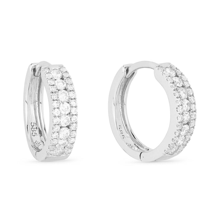 Beautiful Hand Crafted 14K White Gold White Diamond Milano Collection Hoop Earrings With A Hoop Closure